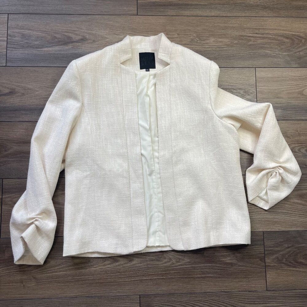 Mina Self Textured Open Front Blazer Jacket Women's Plus Size XXL Ruched Sleeves